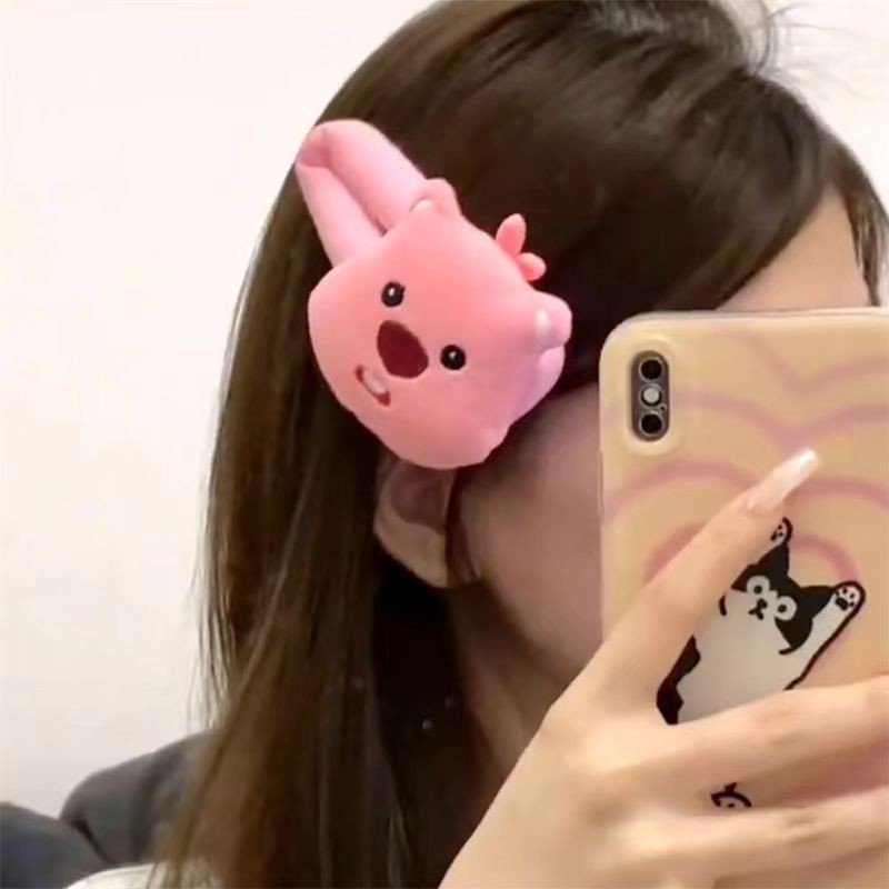 A Kẹp tóc Loopy Anime Hải ly nhỏ màu hồng, kẹp buộc óc Loopy dễ thương búp bê vải nhung lông T323