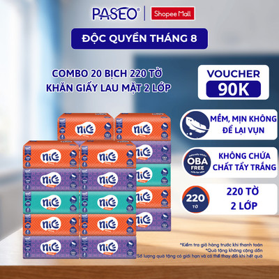 [Combo 20 Gói] Khăn Giấy Lau Mặt NICE 220 Tờ/Gói Mềm Mại Không Kích Ứng An Toàn Cho Da Nhạy Cảm (2 Lớp)