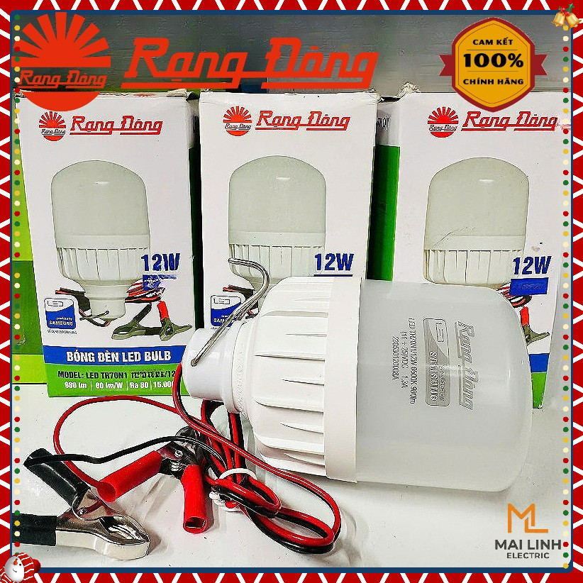 Bóng đèn Led bulb 12W Kẹp Ắc Quy dòng 12V 24V Rạng Đông - Ánh sáng trắng - Bóng điện dùng nguồn điện