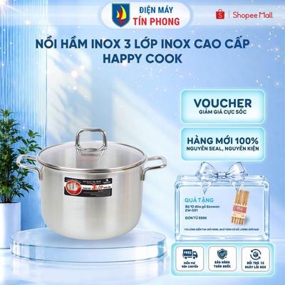 Nồi hầm inox 3 lớp inox cao cấp Happy Cook Alvar nắp kiếng 26cm SP26-ALVG - Hàng chính hãng