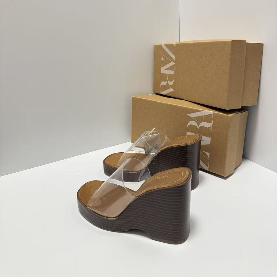 ZARA New height-increasing transparent wedge sandals for women, simple high-heeled summer outdoor sl