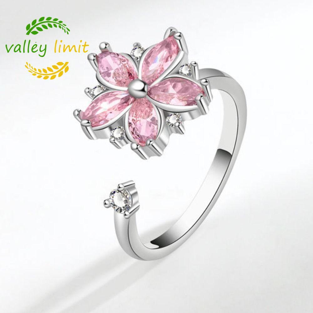 VALLEY LIMIT Nhẫn Hoa Anh Đào, Nhẫn Nữ Thiết Kế Niche Xoay, Thiết Kế Xoay Phong Cách Lãng Mạn Hình H