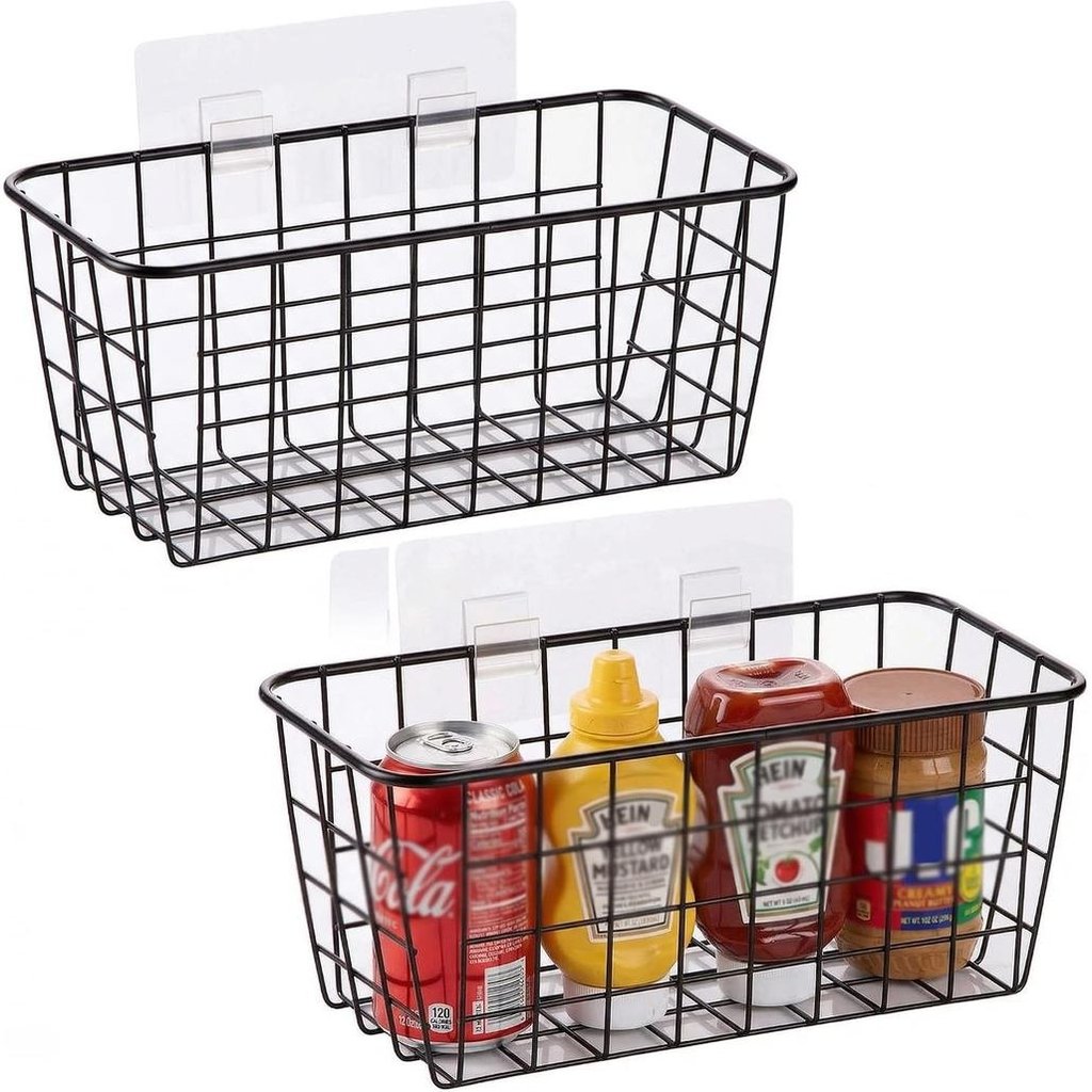 2 Set Adhesive Hanging Wall Basket Inside Cabinet Door Organizer,Wall Storage Basket-No Drilling Adh