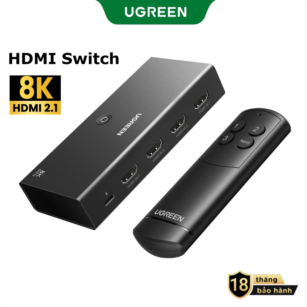 Bộ chuyển mạch HDMI UGREEN HDMI 2.1 HDMI Switch 8K 3-trong-1 đầu ra 8K@60Hz 4K@240Hz kèm điều khiển 