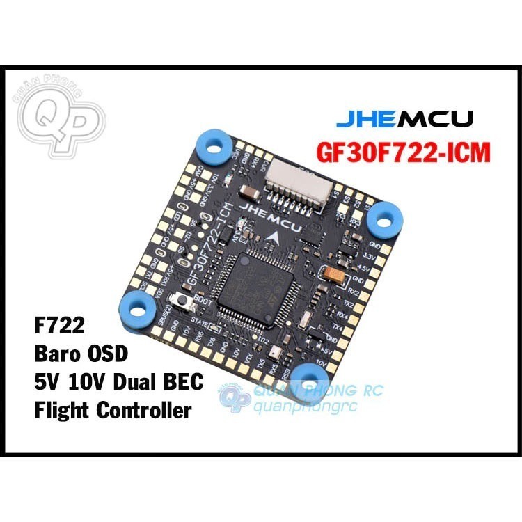 Mạch Cân Bằng JHEMCU GF30F722-ICM F722 Baro OSD Dual BEC Flight Controller 3-8S