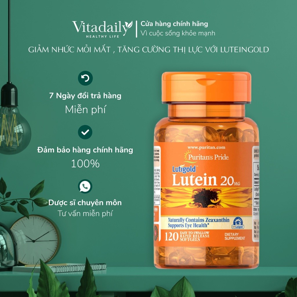 Viên uống bổ mắt, tăng cường thị lực Lutigold Lutein 20mg 120 viên Puritan's Pride
