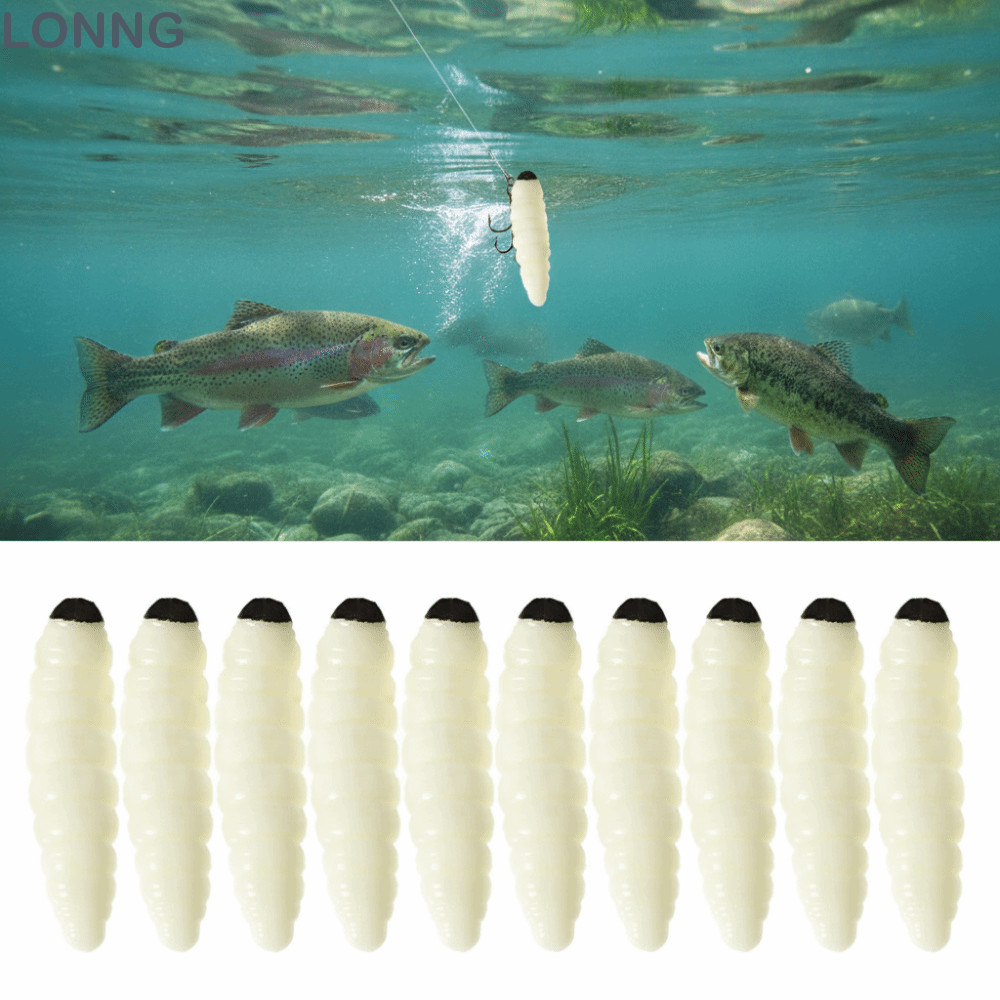 LONNG 100 CÁI Mồi câu cá, Giun câu cá mềm PVC, giống như thật 1,38 Inch Giun câu cá Mồi câu cá Bass