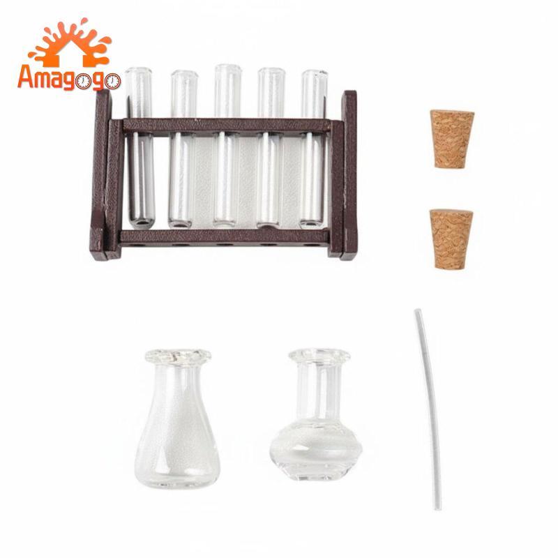 Amagogo Thiết bị phòng thí nghiệm khoa học thu nhỏ DIY Scene Prop Bộ giá đỡ ống nghiệm thu nhỏ