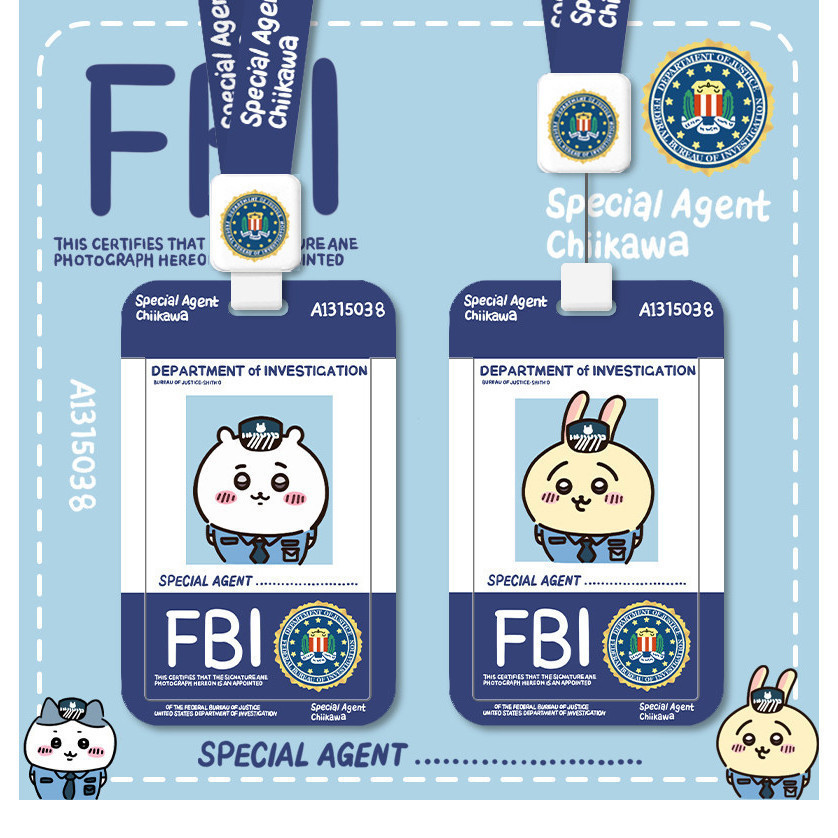 Hộp đựng thẻ đặc biệt Chiikawa FBI dễ thương Kéo dọc & ngang, Kẹp cuộn huy hiệu có thể thu vào trên 