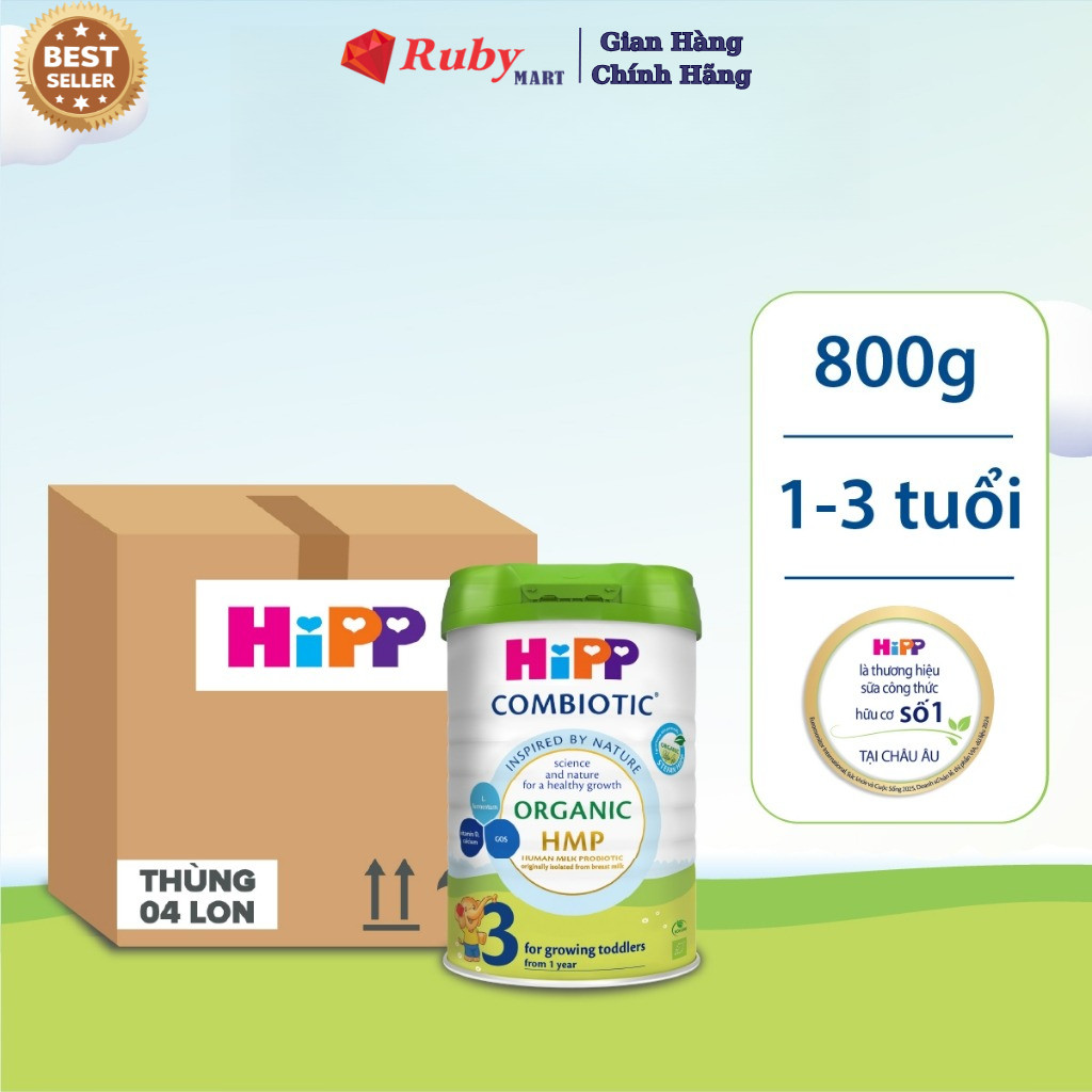 Combo 4 lon Sữa bột công thức HiPP 3 Organic Combiotic 800g