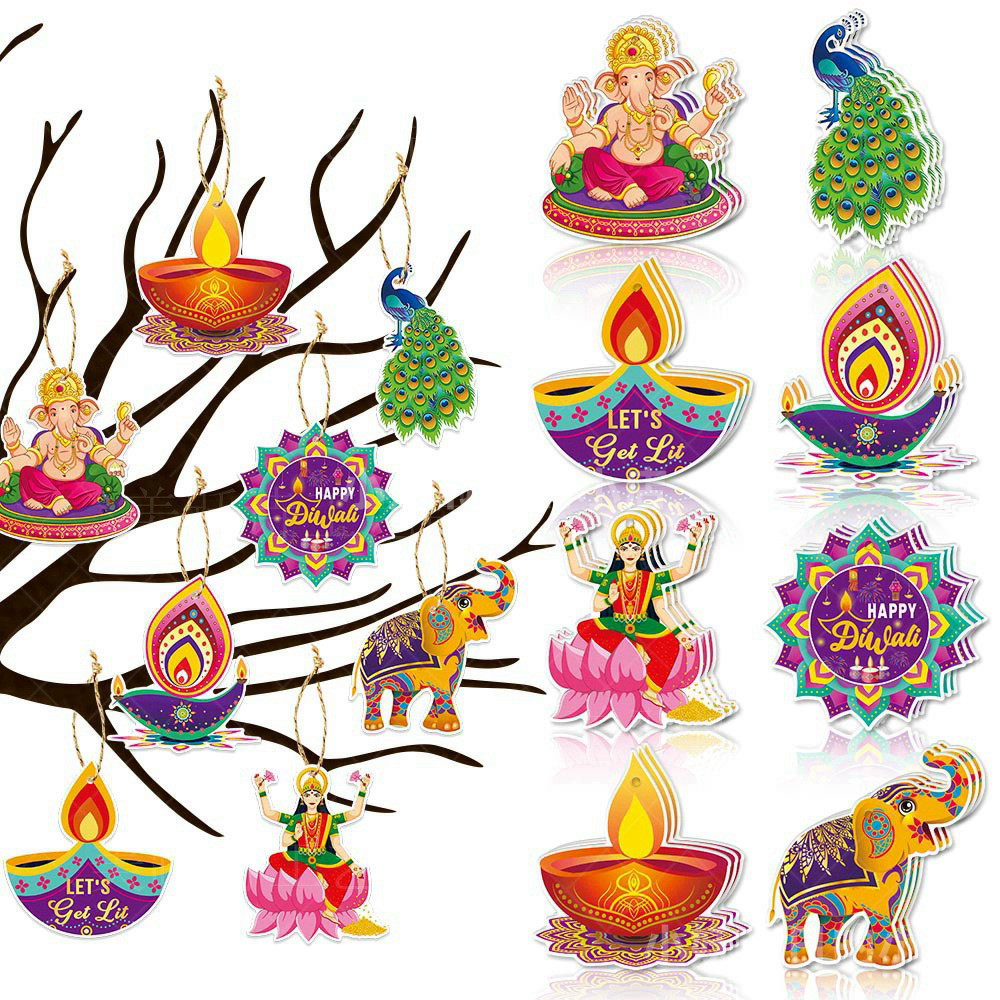 Hàng Ấn Độ Lễ Hội Ánh Sáng Trang Trí Tiệc Thẻ Mặt Dây Chuyền Diwali Deepavali Mặt Dây Chuyền Ganesha