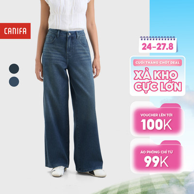 Quần jean nữ ống rộng dáng suông tôn dáng phù hợp mặc đi học, đi làm CANIFA 6BJ26S001