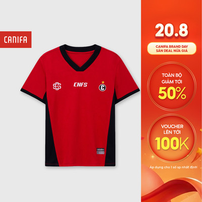 Áo thun boxy trẻ em cộc tay cổ V in họa tiêt sao vàng Việt Nam phong cách thể thao năng động CANIFA S 3TS26S019
