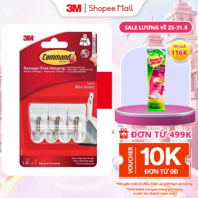 Móc dán tường đầu kim loại chịu lực 225g 3M™ Command™, 17067, đầu kim loại, bám cực chắc, chịu lực 225g, vỉ 3 cái