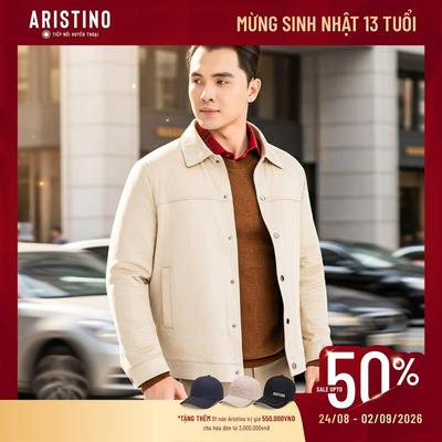 Áo Khoác Nam Hai Lớp Aristino Màu Be Da Lộn Cổ Bẻ Regular Fit Chất Polyester Đứng Form AJK006EDP01