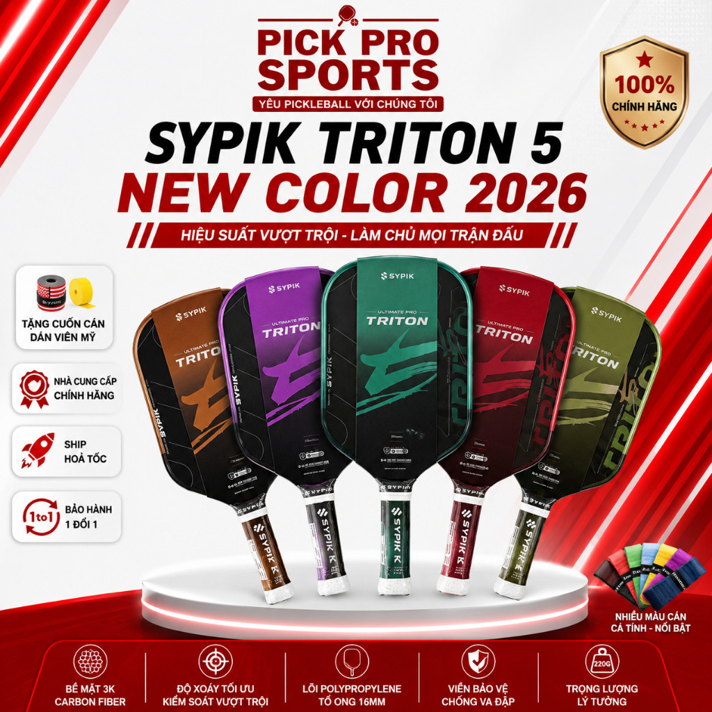 Vợt Pickleball Sypik Triton 5 -3 - Avatar  Ultimate Pro New Color 2026 - Chính Hãng 16mm Tặng Cuốn C