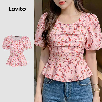 Lovito Áo Blouse Nữ Họa Tiết Xếp Ly Thanh Lịch Áo Blouse Hồng Xuân/Hè LK6ED323