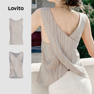 Áo Lovito thanh lịch phong cách hở lưng mùa xuân/hè màu nâu cho nữ L157ED433