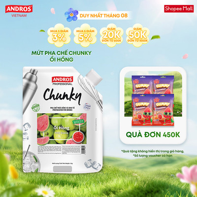 Mứt Trái Cây Pha Chế Ổi hồng - Có miếng trái cây thật - Nguyên liệu pha chế - ANDROS CHUNKY - 1kg