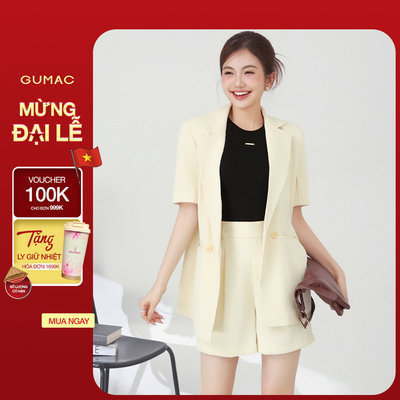 Set Lẻ Áo Khoác Blazer Nữ GUMAC Nút Gỗ Thanh Lịch OWF03028 Phối Quần Shorts Nữ Chiết Ly Thời Trang SHF03037