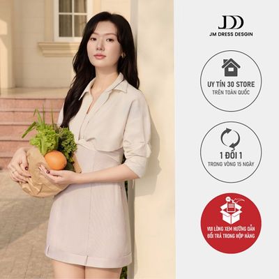 Đầm Xuân Hè Chân A Giả Sơ Mi 1S22.2602, Đầm Ngắn Dáng Ôm Phối Sơ Mi Giả Che Khuyết Điểm, Phong Cách Năng Động By JM