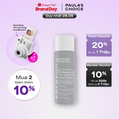 Dung dịch loại bỏ tế bào chết Paula's Choice 8% AHA (6% Mandelic Acid+ 2% Lactic Acid) Liquid Exfoliant 30ml 1477