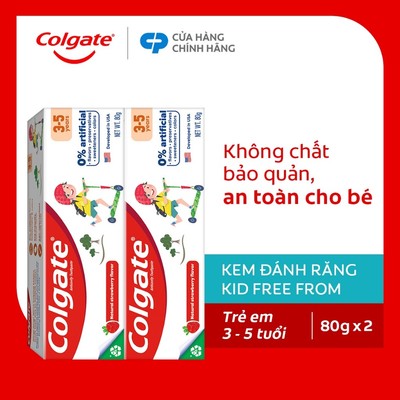 Bộ 2 Kem đánh răng Colgate Kid Free From cho bé 3-5 tuổi không chất bảo quản 80g