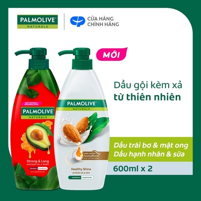 Bộ 2 Dầu gội Palmolive kèm xả 2-trong-1 chiết xuất thiên nhiên 600ML - Dầu trái bơ, Dầu hạnh nhân & Bạc hà