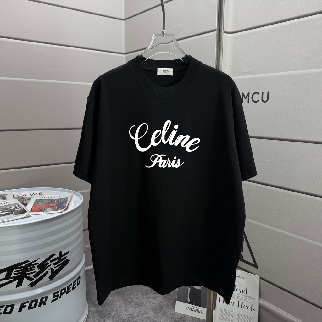 CELINE CELINE Nam Nữ Plus Kích Thước Tay Ngắn Cặp Đôi Phong Cách Đi Lại Thoáng Khí Đơn Giản Đáy Áo S