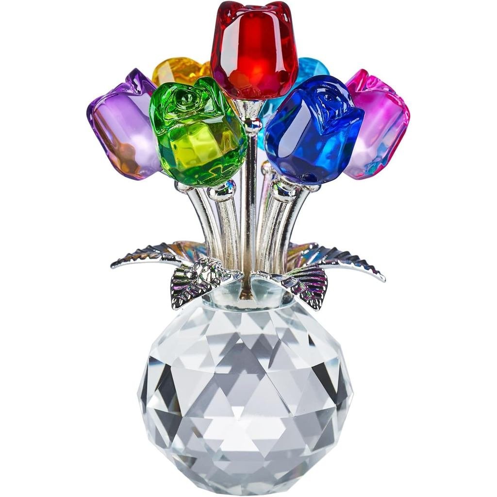 Crystal Flower Rose Glass Flowers Decoration Birthday Gifts for Women Girl Wife Girlfriend Ornament 