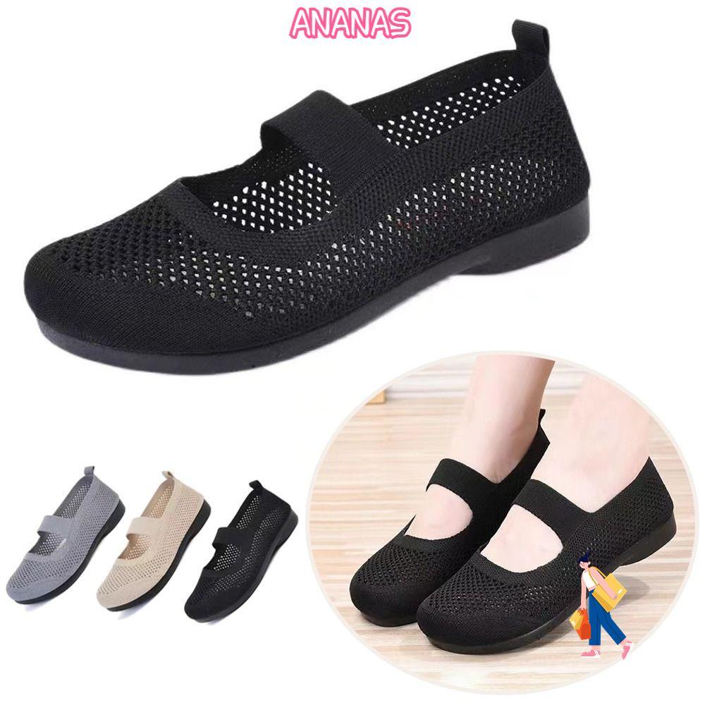 Giày đơn ngón chân vuông ANANAS, Giày lười có thể gập lại Giày đế bệt nữ thoáng khí, Giày đế mềm lướ