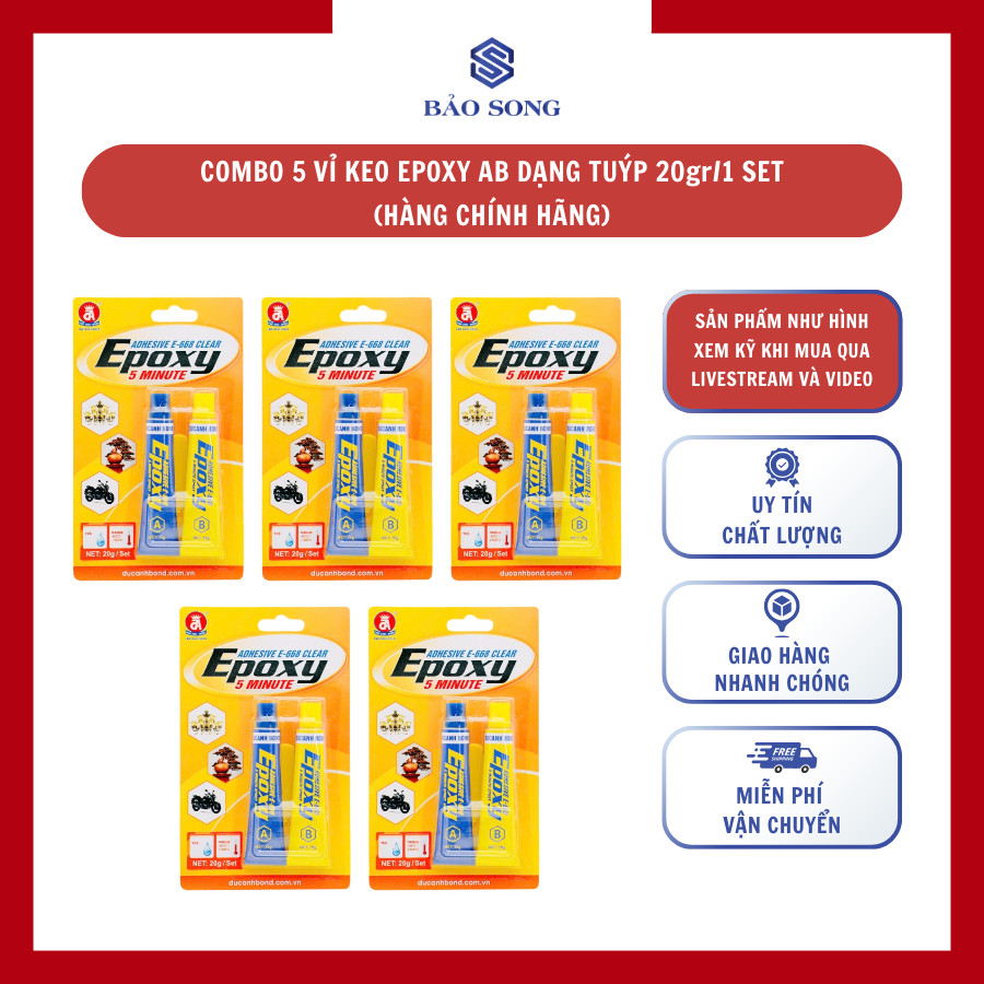 [GIÁ SỈ] Combo 5 vỉ 20gr Keo AB 2 tuýp, keo epoxy, keo dán 2 thành phần, keo dán siêu dính, keo cơ k