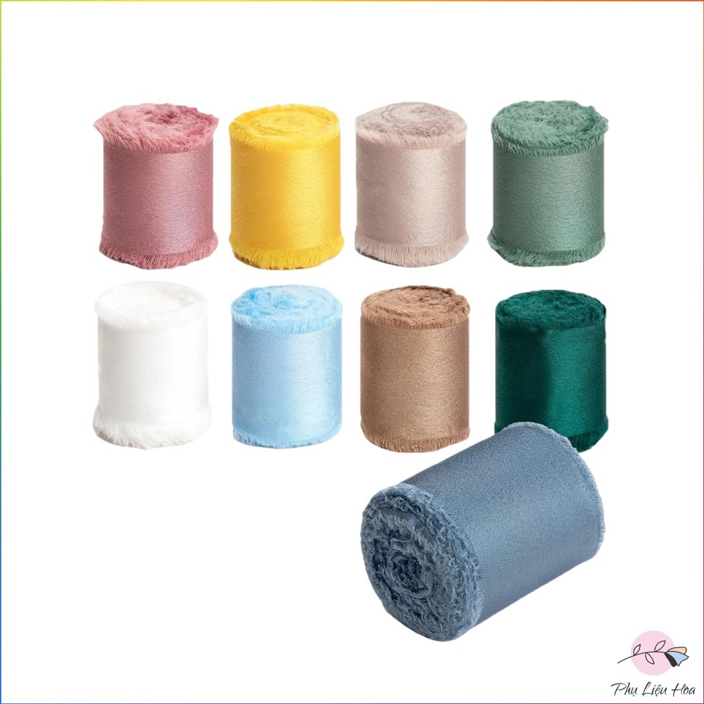 Cuộn ruy băng vải lụa silk xé tua viền 4cm x 5yard (1 cuộn)