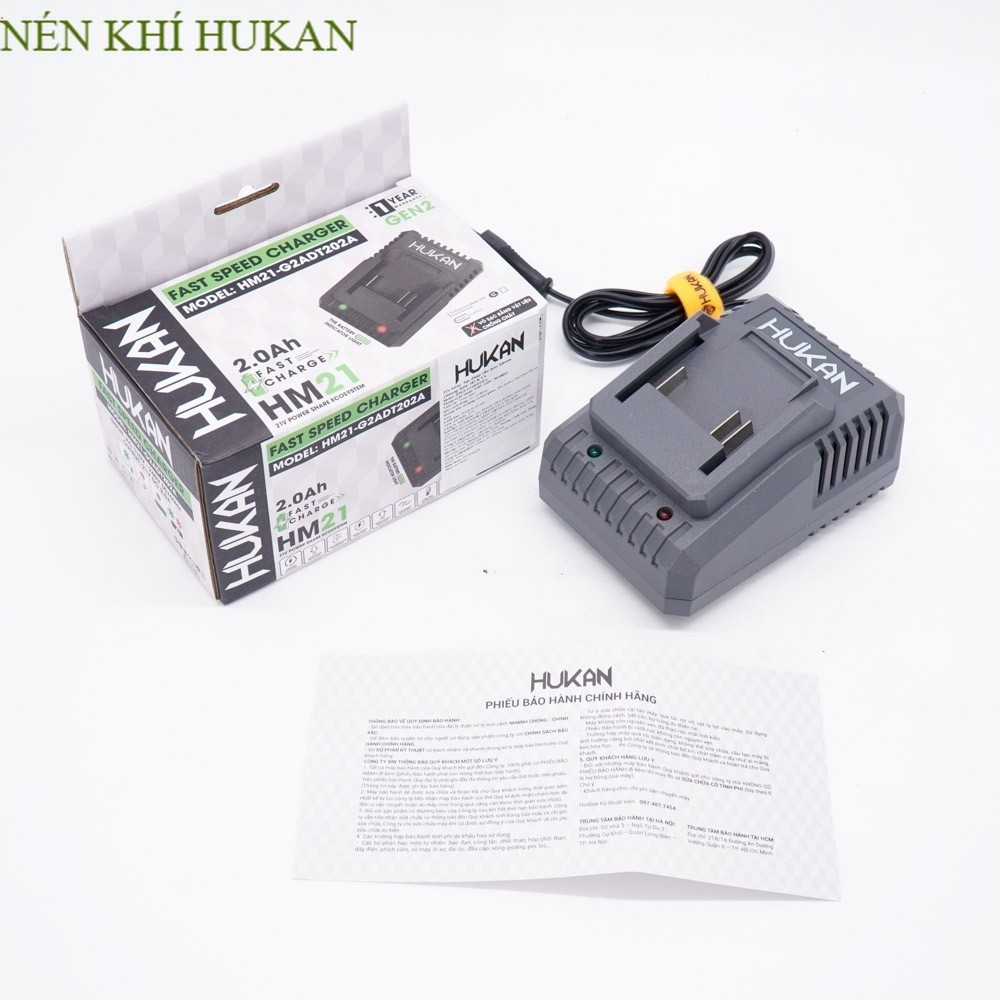 Sạc pin Hukan HM21-G2ADT202A dùng cho pin máy khoan, máy mài, máy siết bulong chân pin phổ thông Nén