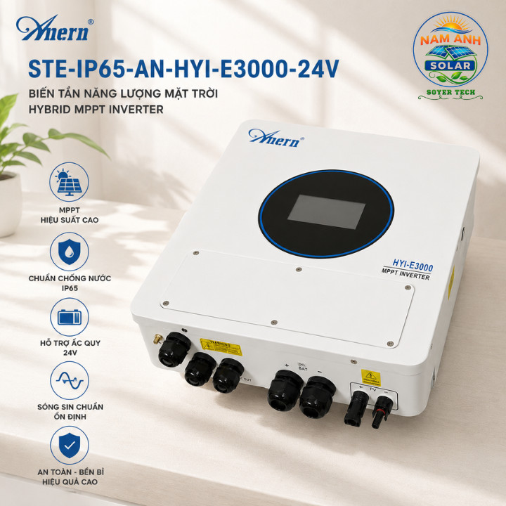 Biến tần Anern AN-HYI-E3000, 3000W, hệ thống điện độc lập (lai) STE-AN-HYI-E3000 - Tiêu chuẩn IP65