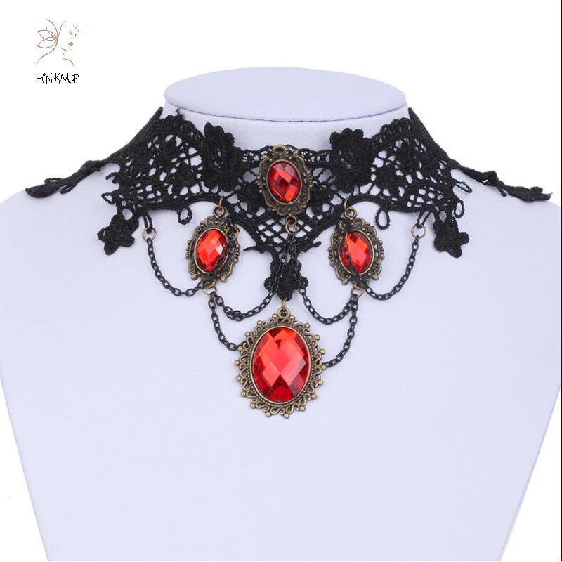 Chuột HNKMP qua hình ảnh để phóng to Hot-Ornate-Lace-Collar-Red-Crystal-Chain-Pendant-Nelace-Prom-Je