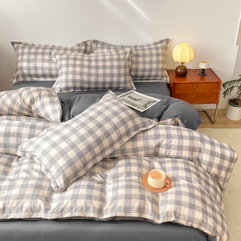 Bộ ga trải giường VN-3 Store 4 mảnh Trái tim kẻ sọc (8 màu) Kẻ sọc xám vải lanh