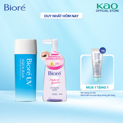 Combo Gel Chống Nắng Dưỡng Ẩm Biore UV Aqua Rich 90ml và Dầu Tẩy Trang Biore Make Up Remover Perfect Oil 150ml