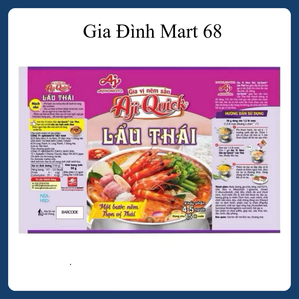 [BÁN SỈ] Thùng 60 Gói Mì Lẩu Thái Aji-Quick 59g Chính Hãng Ajinomoto – Chua Cay Đậm Đà, Date Mới, Gi