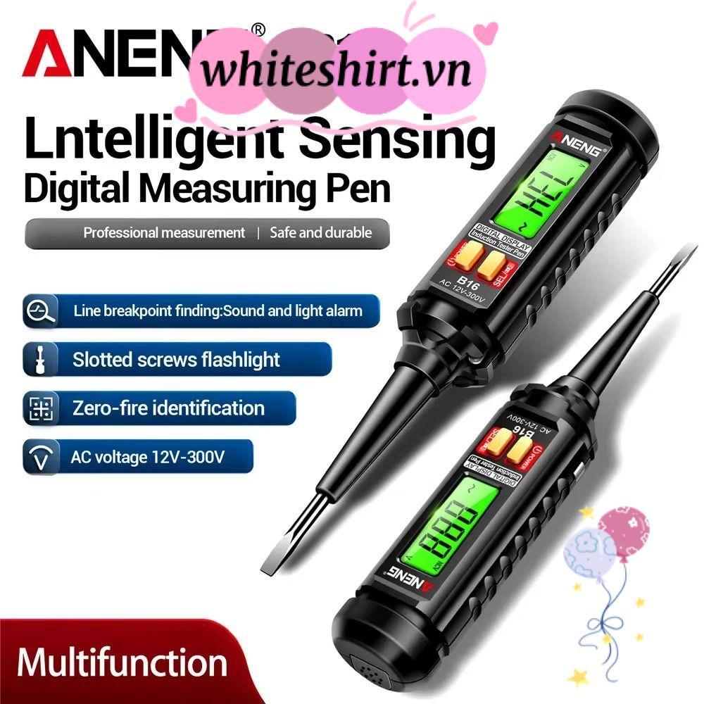 Bút kiểm tra điện áp TRẮNG, Máy dò điện áp hiển thị kỹ thuật số báo động Buzzer, ANENG B16 12V-300V 