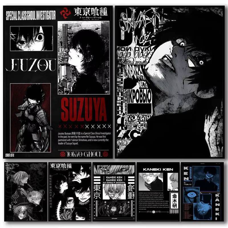 Tokyo Ghoul Anime Thư Pháp Đen Manga Poster Không Khung HD Canvas Treo Tường Nghệ Thuật Tranh Phòng 