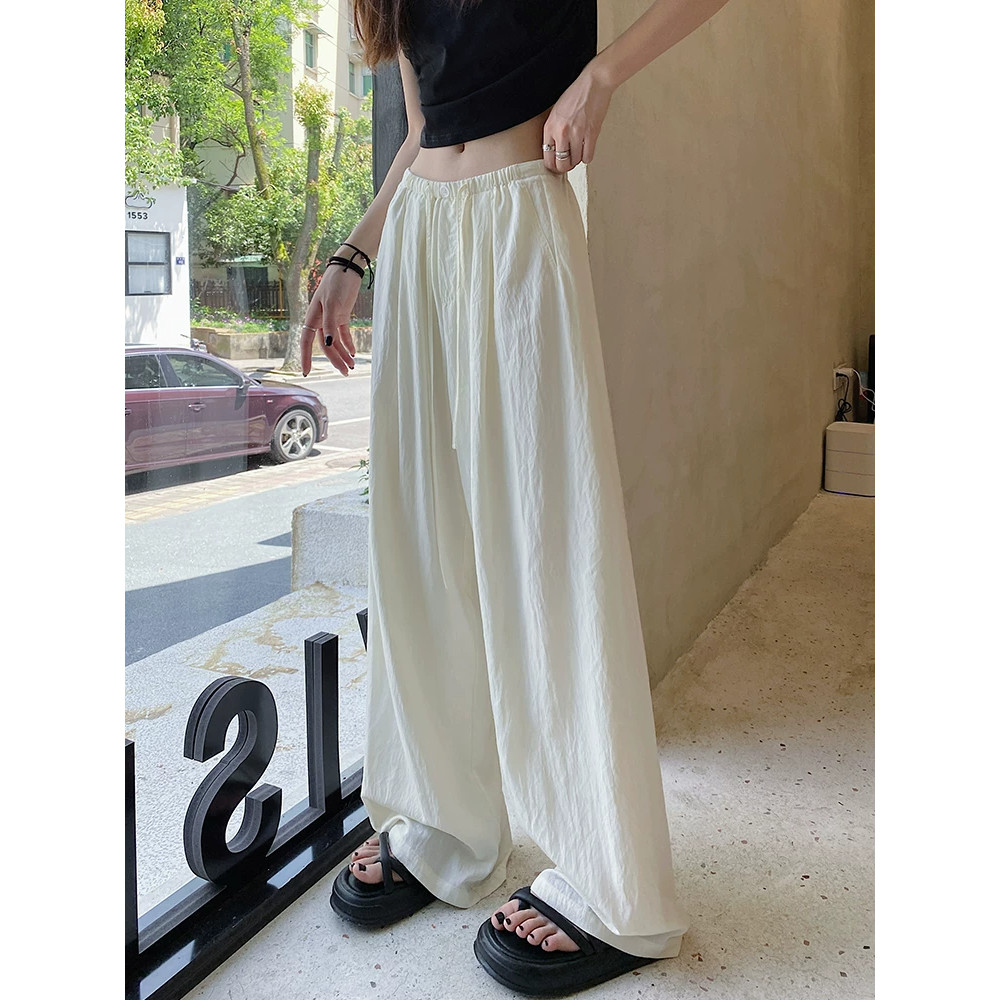 Trắng Rộng Quần Nữ 2026 Phong Cách Mới Xuân Hè Quần Đen Drap L Size L L L L L Phong Cách Lau Quần Th