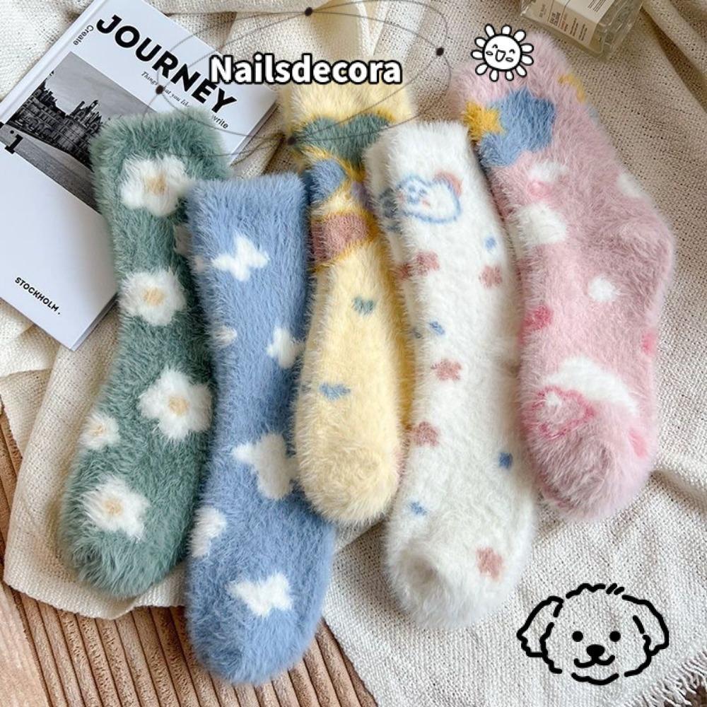 Tất ống giữa NAILS, Tất nhung chồn dày sang trọng mềm mại, Dễ thương giữ ấm hoa hình trái tim Vớ ngủ