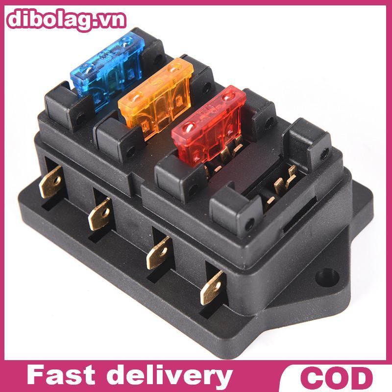 DIBO Xe 4 chiều Mạch tiêu chuẩn ATO Blade Fuse Box Block Holder 12V / 24V + Cầu chì 4 chiều.