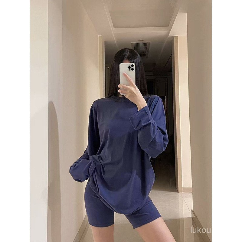 ⭐Moses Queen / Moses Queen Loose All-Match Áo thun dài tay phong cách mùa xuân Slimmer Look Top Bott