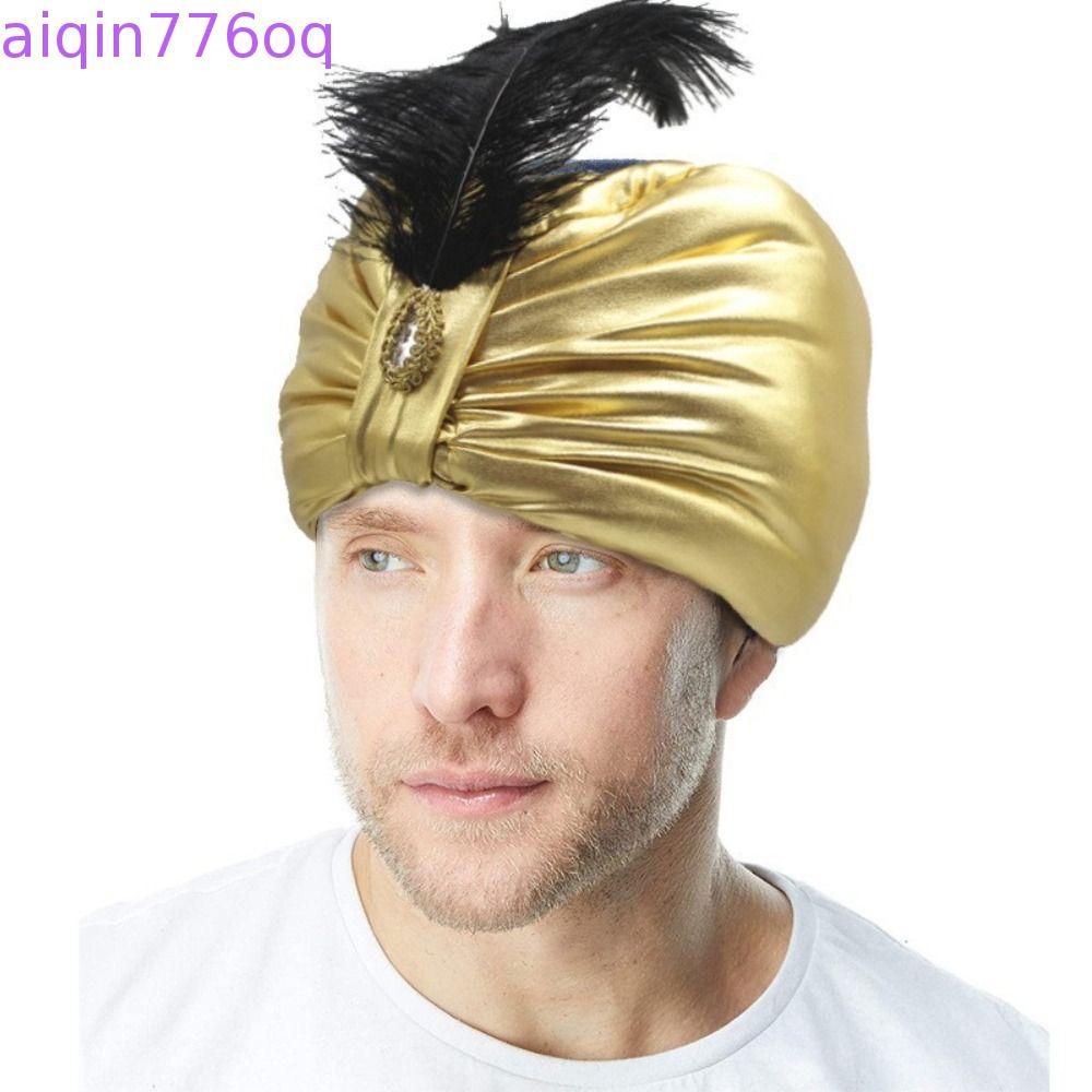 AIQINOQ Ấn Độ Xếp Ly Mũ, Dân Tộc Dress Up Ả Rập Xếp Ly Turban, Mũ Dân Tộc Quấn Đầu Cosplay Ả Rập Mũ 