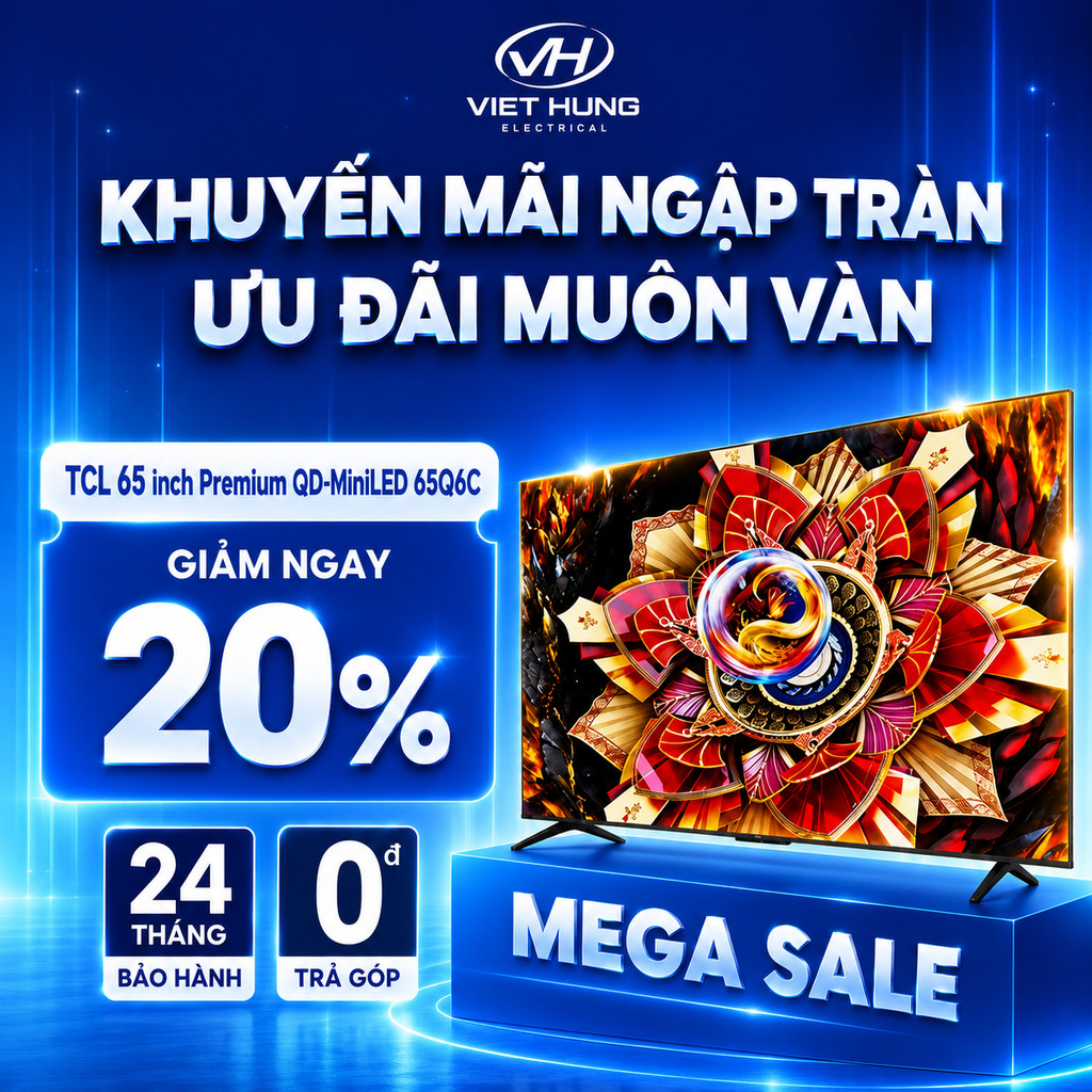 【QD-MiniLED】TCL 65 inch Premium QD-MiniLED 65Q6C, tần số quét siêu cao 144Hz, âm thanh cao cấp từ ON