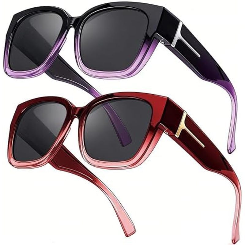 LVIOE 2 Pack Polarized Fit Over Sunglasses for Women Men Oversized Square Over Glasses Sunglasses wi