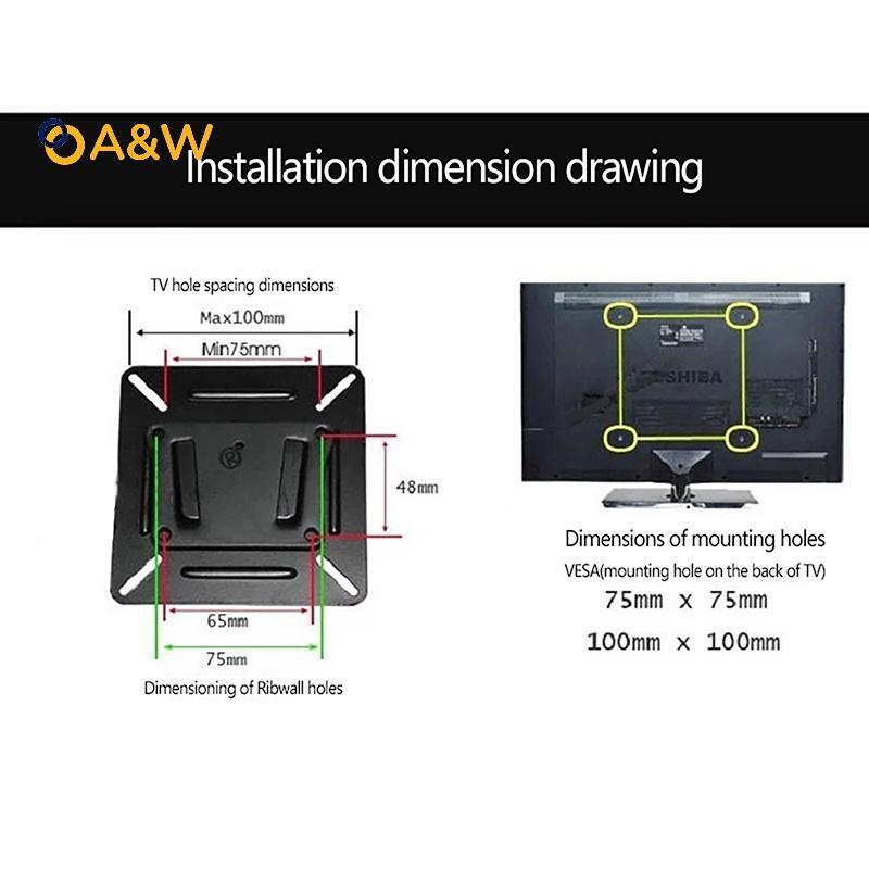 A & W 14-24 Inch Gắn Tivi Treo Tường Snap Fastener Flat Panel Braet Đa Năng Kim Loại Giá Đỡ Tivi LCD