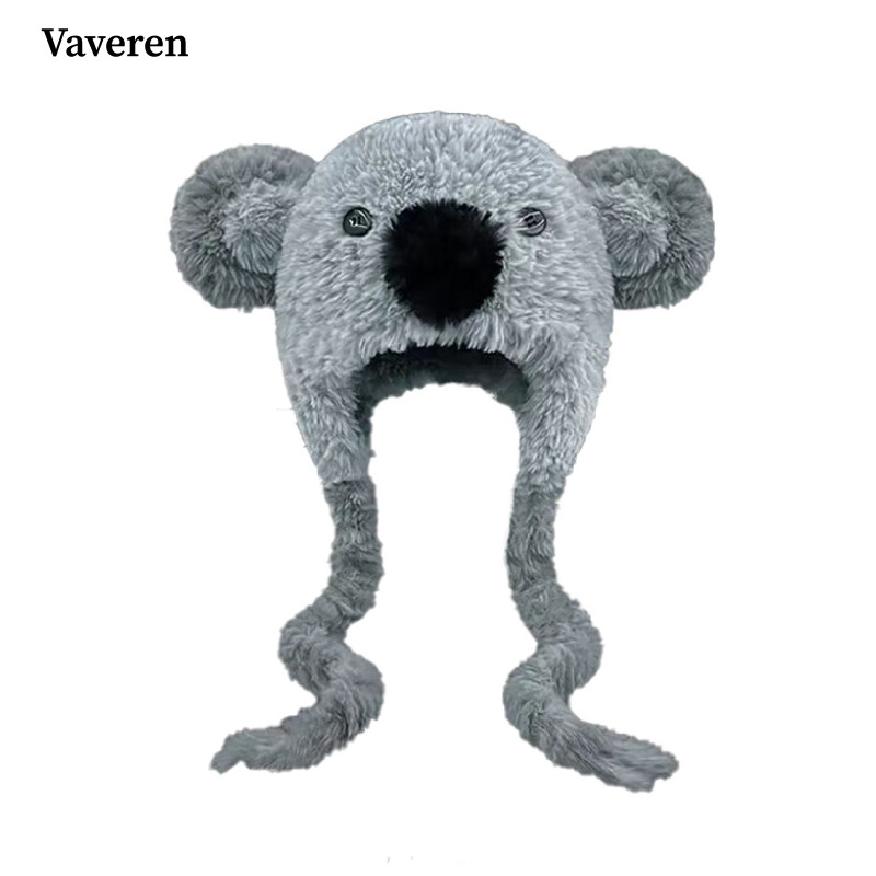 Fuzzy Koala Earflap Mũ Ấm Áp Koala Fuzzy Mũ Chống Gió Mùa Đông Mũ Dành Cho Nữ, Thanh Thiếu Niên